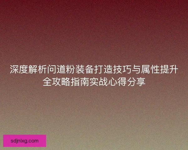 深度解析问道粉装备打造技巧与属性提升全攻略指南实战心得分享